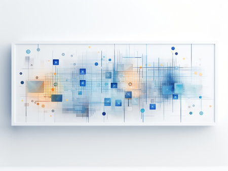 Abstract technological background with blue and yellow elements. 3D rendering.の写真素材