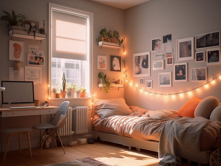 Interior of modern children's room with comfortable bed and garland
