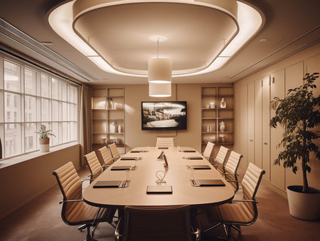 Interior of a modern conference room. 3D rendering.