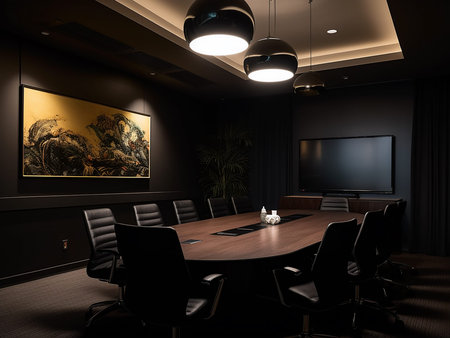 Interior of modern conference room. 3D rendering. nobody inside