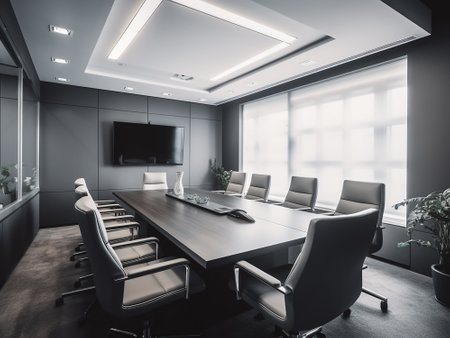 Modern conference room interior with furniture and daylight. 3D Renderingの写真素材