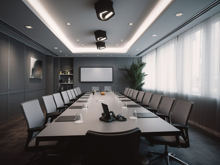 Modern conference room interior design. 3d rendering mock up toned imageの写真素材