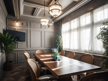 Interior of a luxury restaurant in classic style. 3d rendering