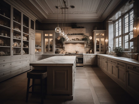 Interior of a vintage kitchen in a country house with a beautiful designの写真素材