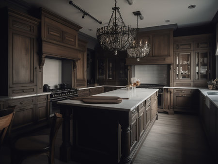 Luxury kitchen interior in classic style. black and white photo.の写真素材