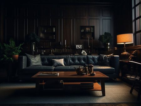 Interior of living room with sofa and coffee table, 3d renderの写真素材