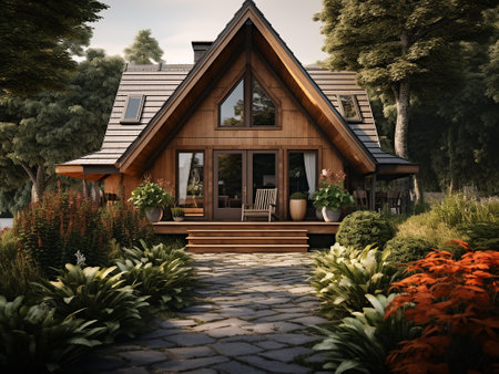 3d rendering of modern cozy chalet in the garden.の写真素材