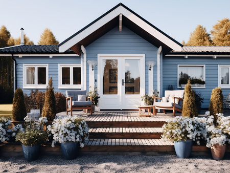 cottage in the garden. 3d rendering, 3d illustration.の素材