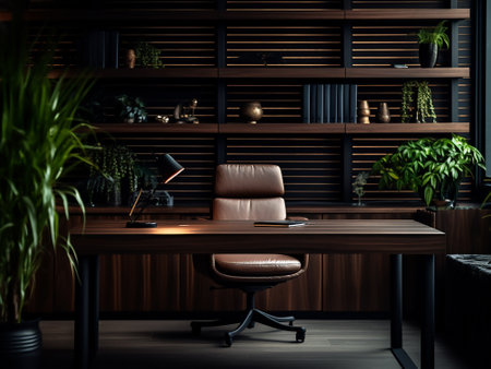 wooden office interior. Workplace concept. 3D Renderingの写真素材
