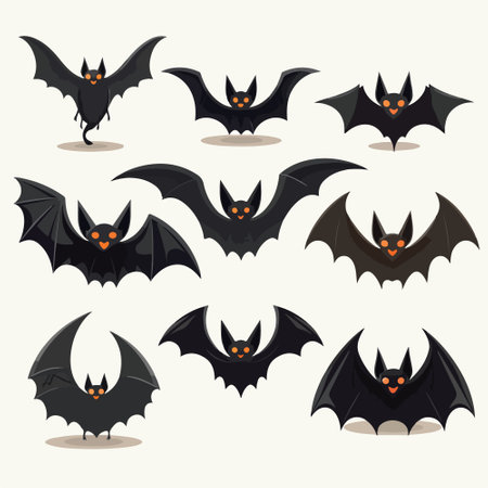 Set of black bats on a white background. Halloween vector illustration.のイラスト素材