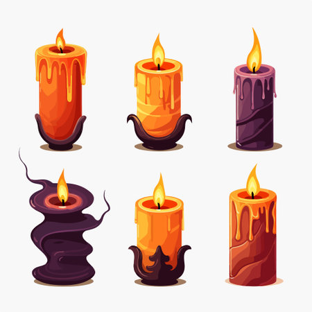 Burning wax candles set isolated on white background. Vector illustration.のイラスト素材