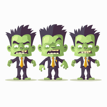 Zombie cartoon character set. Vector illustration in flat style isolated on white background.のイラスト素材