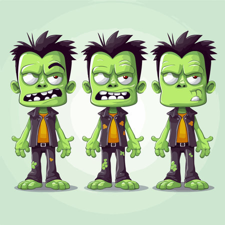 Zombie cartoon character. Vector illustration of a green zombie on a light background.のイラスト素材