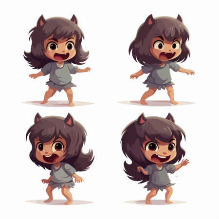 Cute little girl cartoon character. Vector illustration isolated on white background.のイラスト素材