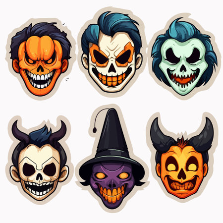 Halloween head icon set. Cartoon illustration of Halloween head vector icons for web designのイラスト素材