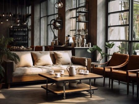 Coffee shop interior design. Coffee shop loft style.の写真素材