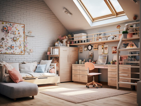Children's room in the attic. 3d rendering, 3d illustration.の写真素材