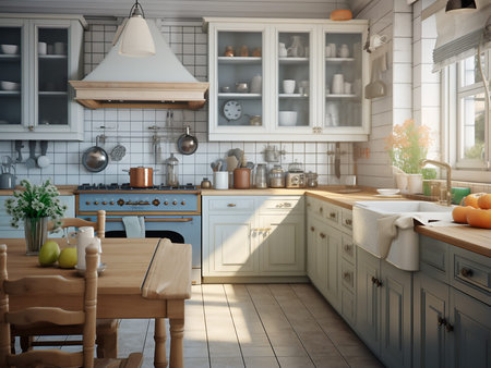 3d render of a modern kitchen interior. 3d illustration.の写真素材