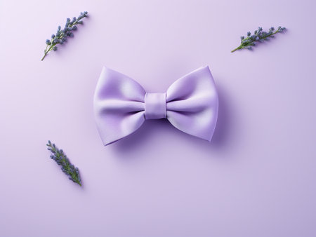 Purple bow tie with lavender twigs on purple background.の写真素材