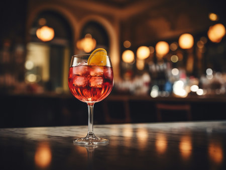 Aperol spritz cocktail on a bar counter in a restaurantの素材