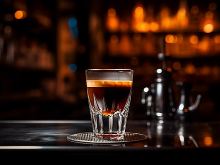 Coffee in a glass on a bar counter in a nightclubの素材