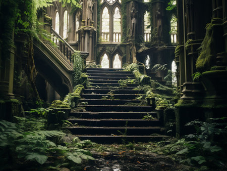 Staircase leading to St. Patrick's Cathedral in Edinburgh, Scotlandの写真素材