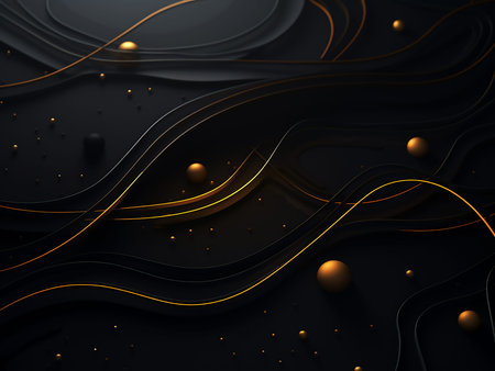 Abstract black background with golden lines. 3d vector illustration.