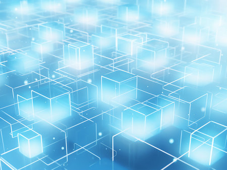 abstract blue background with cubes and light effects, vector illustration.