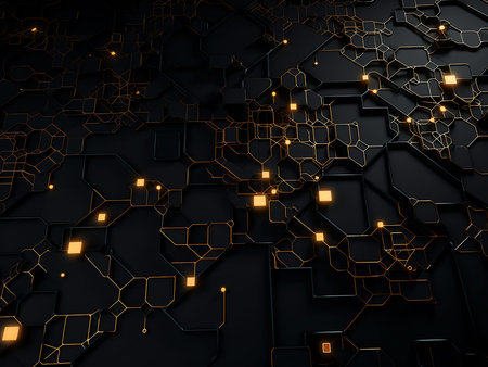 Abstract technological background with hexagons and glowing lines. 3d render