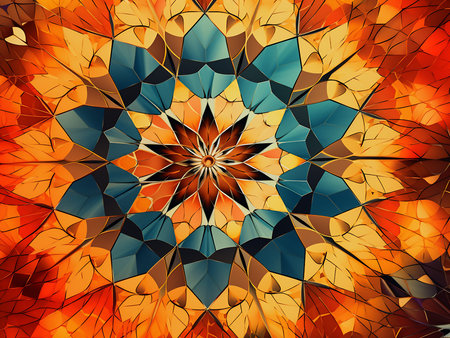 abstract background with kaleidoscope pattern in orange and blue colorsの写真素材