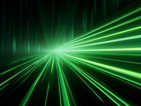 abstract green speed motion on the night road with motion blur backgroundの写真素材