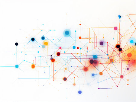 Abstract background with connected lines and dots. Structure molecule and communication. Medical,...