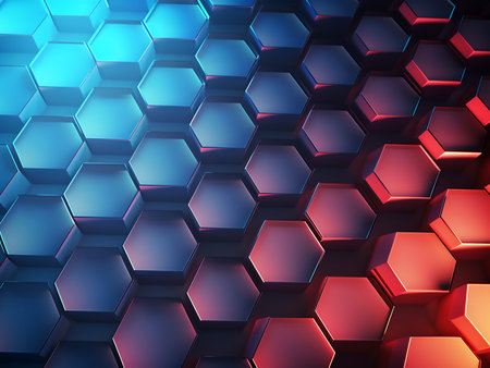 3d rendering of abstract background with hexagons in blue and orange colors