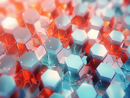 Abstract 3d rendering of chaotic hexagons. Futuristic background.の素材