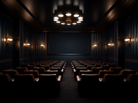 Interior of a movie theater with empty seats. 3D renderingの写真素材