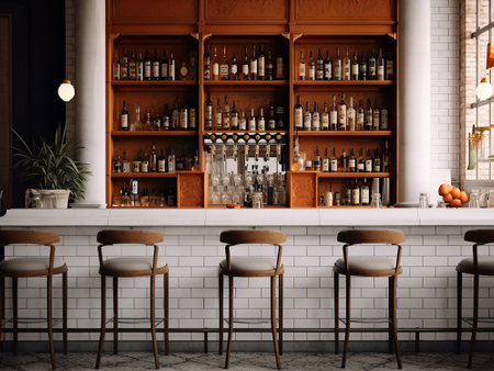 Interior of a modern bar with bar counter and bar chairs.の写真素材