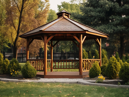 Wooden gazebo in the park. Wooden gazebo in the park.