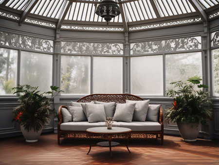 Interior of a beautiful living room with a large window. 3d renderの写真素材