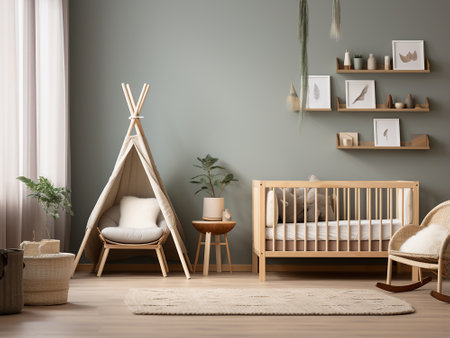 Modern scandinavian interior of children's room. 3d renderの写真素材