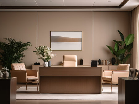 Interior of modern office waiting room with reception desk. 3d render
