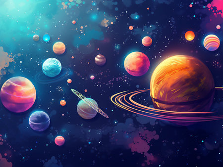 Space background with planets and stars. Vector illustration for your design.