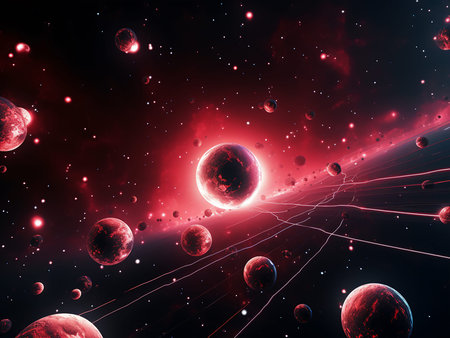 Abstract space background with planets, stars and nebula. 3D renderingの写真素材