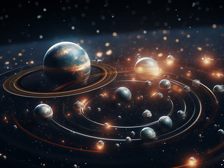 Abstract space background with planets, stars and nebula. 3D rendering