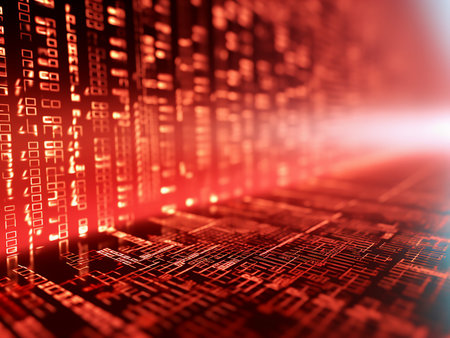 Abstract red matrix background. Computer generated 3D photo rendering. Digital technology concept.