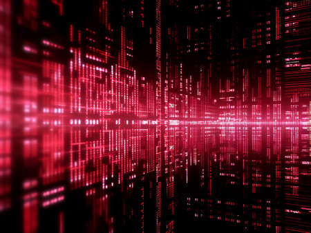 bits and bytes on a dark red background. abstract technology background.の写真素材