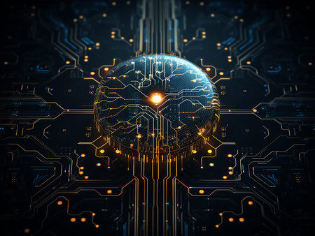 Abstract technology background with circuit board. 3d rendering toned image double exposure