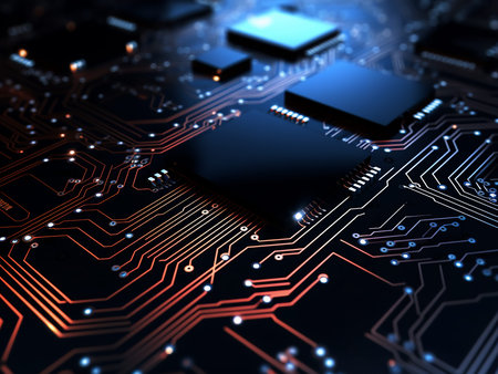 Circuit board close-up. Technology background. 3d illustration