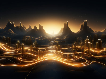 Futuristic technology wave with glowing lines and bokeh background