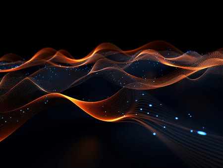 abstract wave of glowing particles on a dark background. 3d illustration