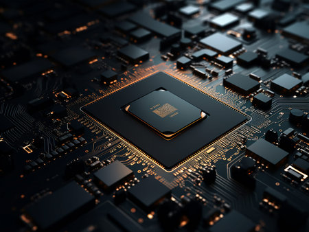 Close-up view of a modern GPU card. 3D rendering